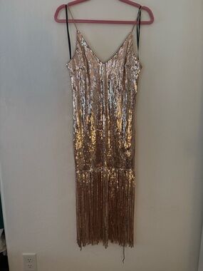 Forever 21 Rose Gold Sequin Fringe Dress Small Party NYE